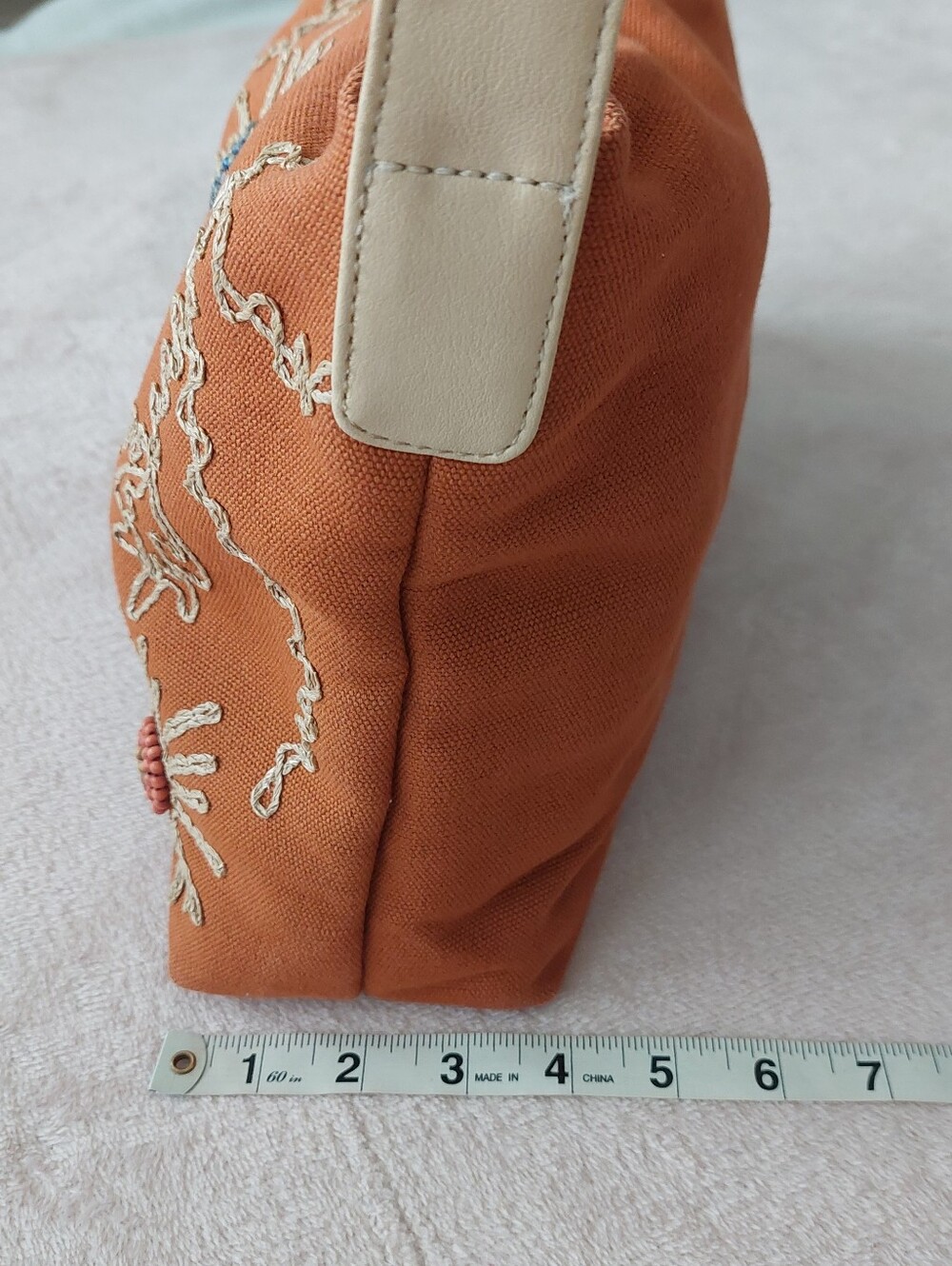STONE MOUNTAIN Rust Orange Embroidered Beaded Floral Motifs Shoulder Purse Bag - Picture 12 of 16